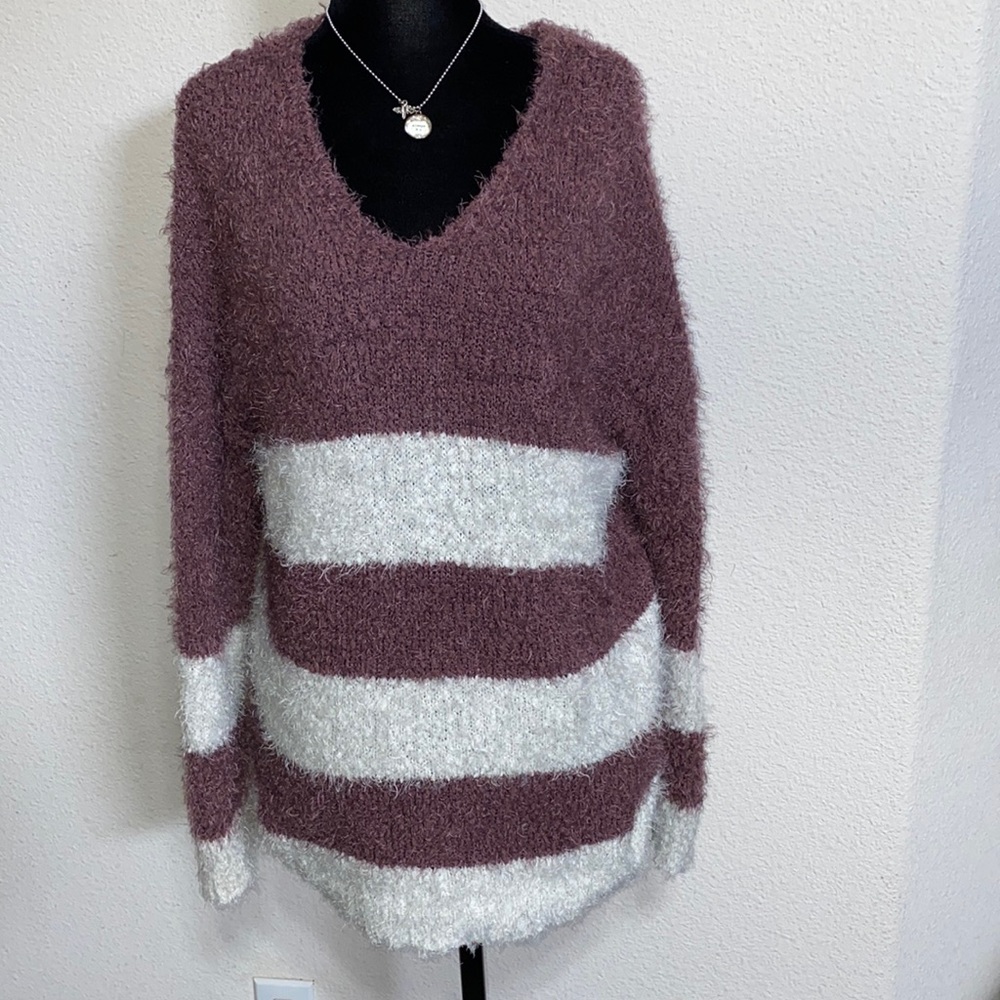 SO- Purple and White Long Sleeve Fluffy Shirt